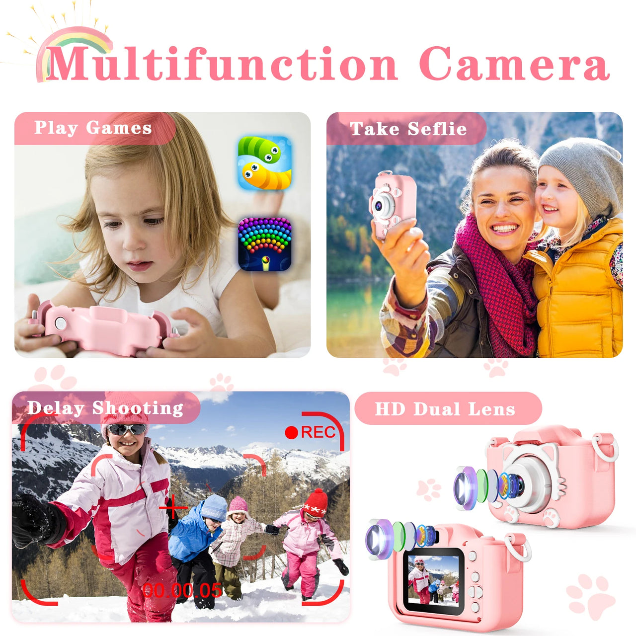 Cute Cat Children Camera With 32G Card